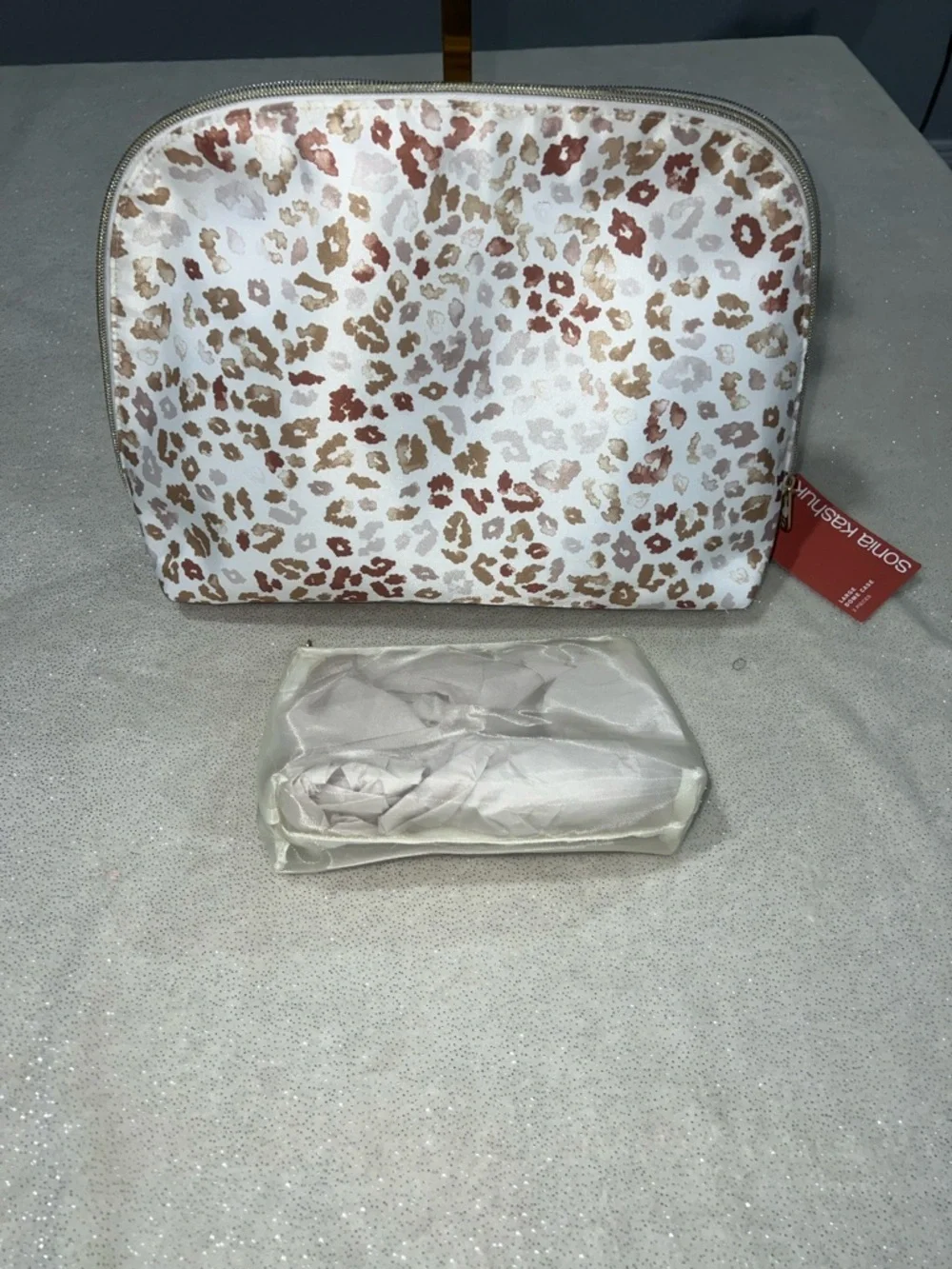 Sonia Kashuk White Leopard Print Cosmetic Bag with Pouch